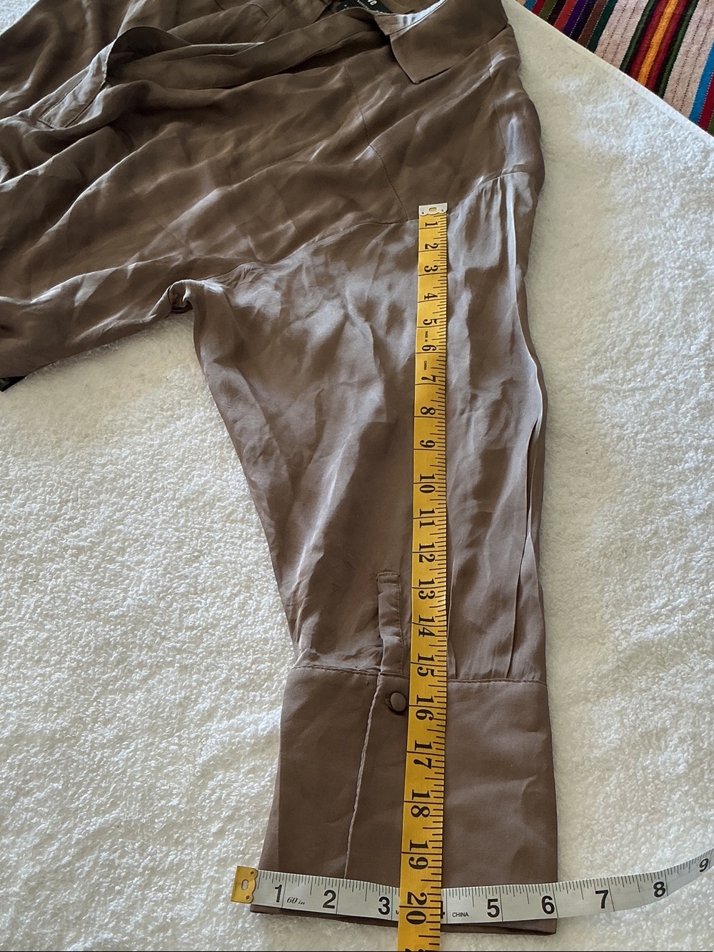 Maeve Satin-Look Button Shirt in Taupe Brown - Picture 5 of 10